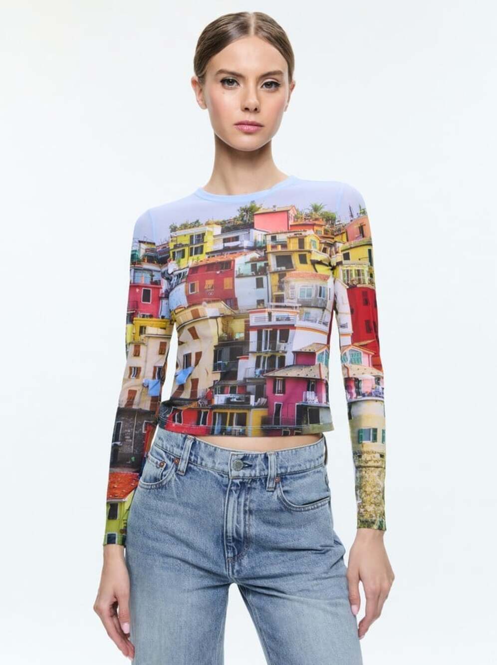 Alice + Olivia Delaina Italian Landscape Mesh Top XL NWT $275
